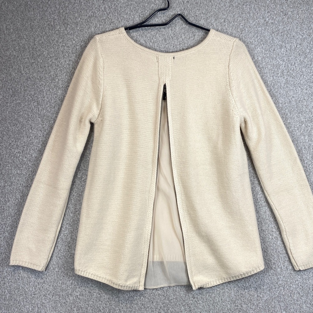 Market & Spruce cream sweater with zipper in back S neutral minimalist edgy